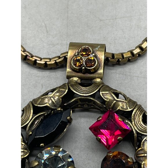 mariana pendent 2" chain 30" necklace handmade crystals black circle READ NEW - Picture 3 of 10